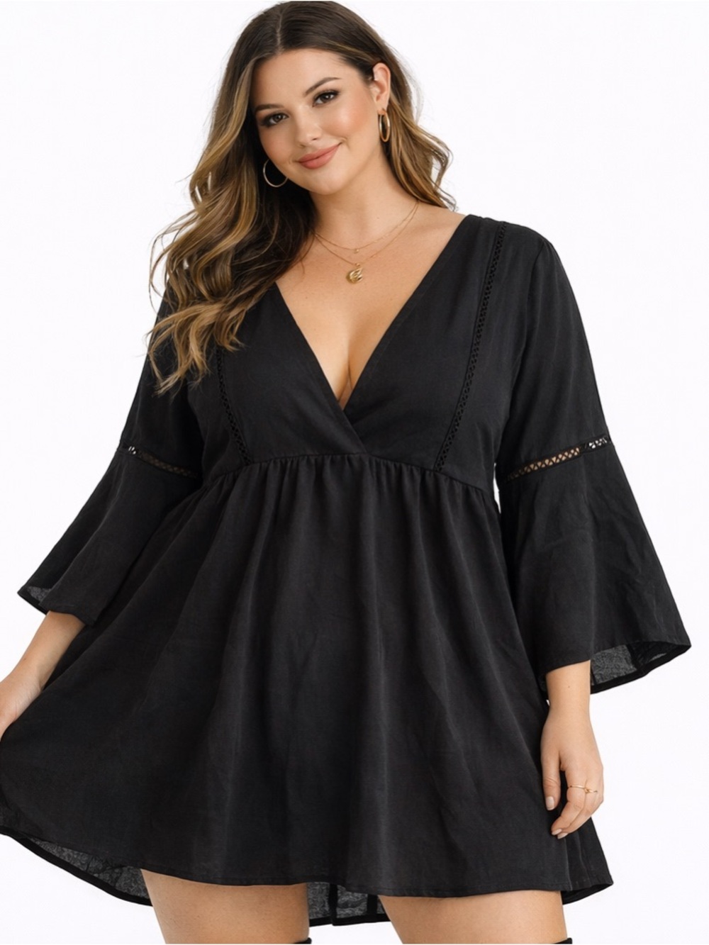 Black High-Low V-Neck Women's Dress